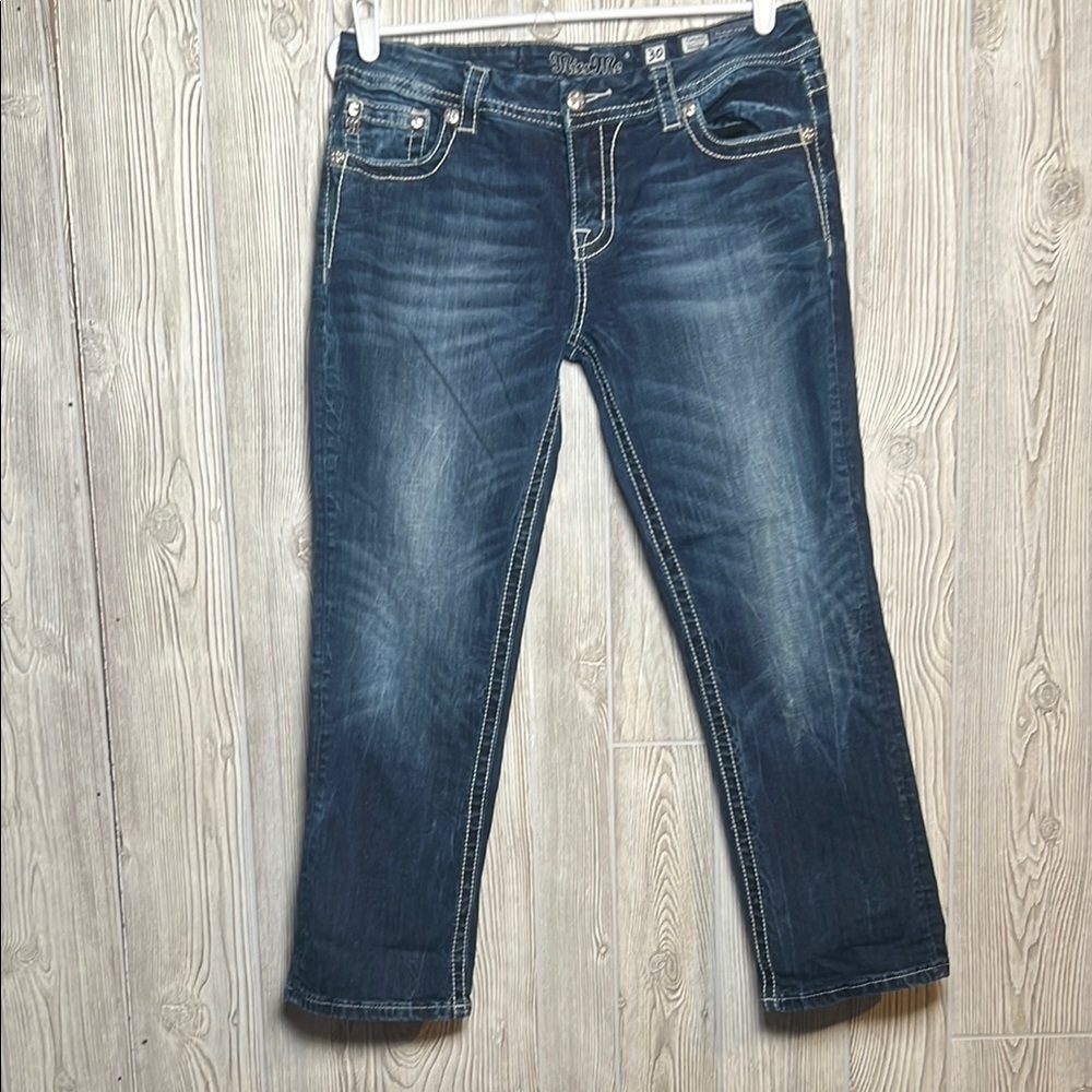 Women's Miss Me Standard Easy Crop Size 30 Dark Wash Bling Jean